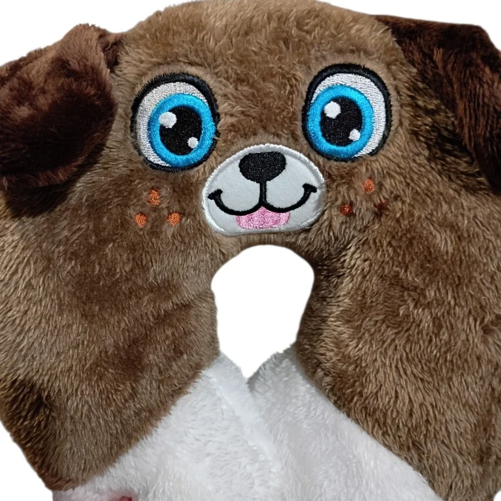 EUC Cute Brown‎ & White Dog Traveling Car Airplane Neck Support Soft Kids Pillow